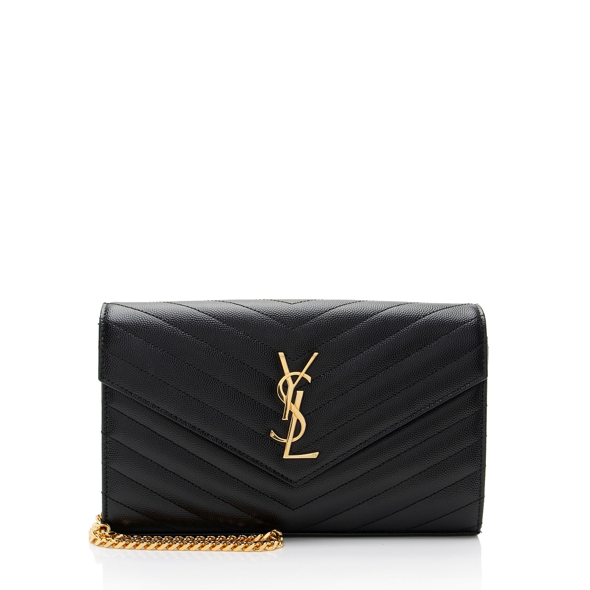 Saint Laurent Matelasse Grain de Poudre Monogram Chain Wallet (SHF-uoMWdL)