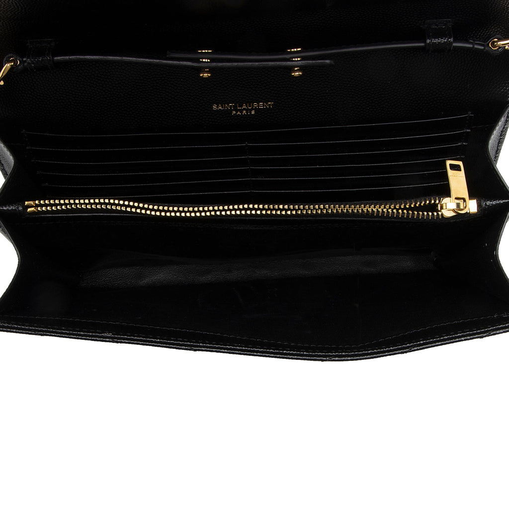 Saint Laurent Matelasse Grain de Poudre Monogram Chain Wallet (SHF-uoMWdL)