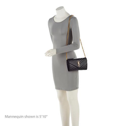 Saint Laurent Matelasse Grain de Poudre Monogram Chain Wallet (SHF-uoMWdL)