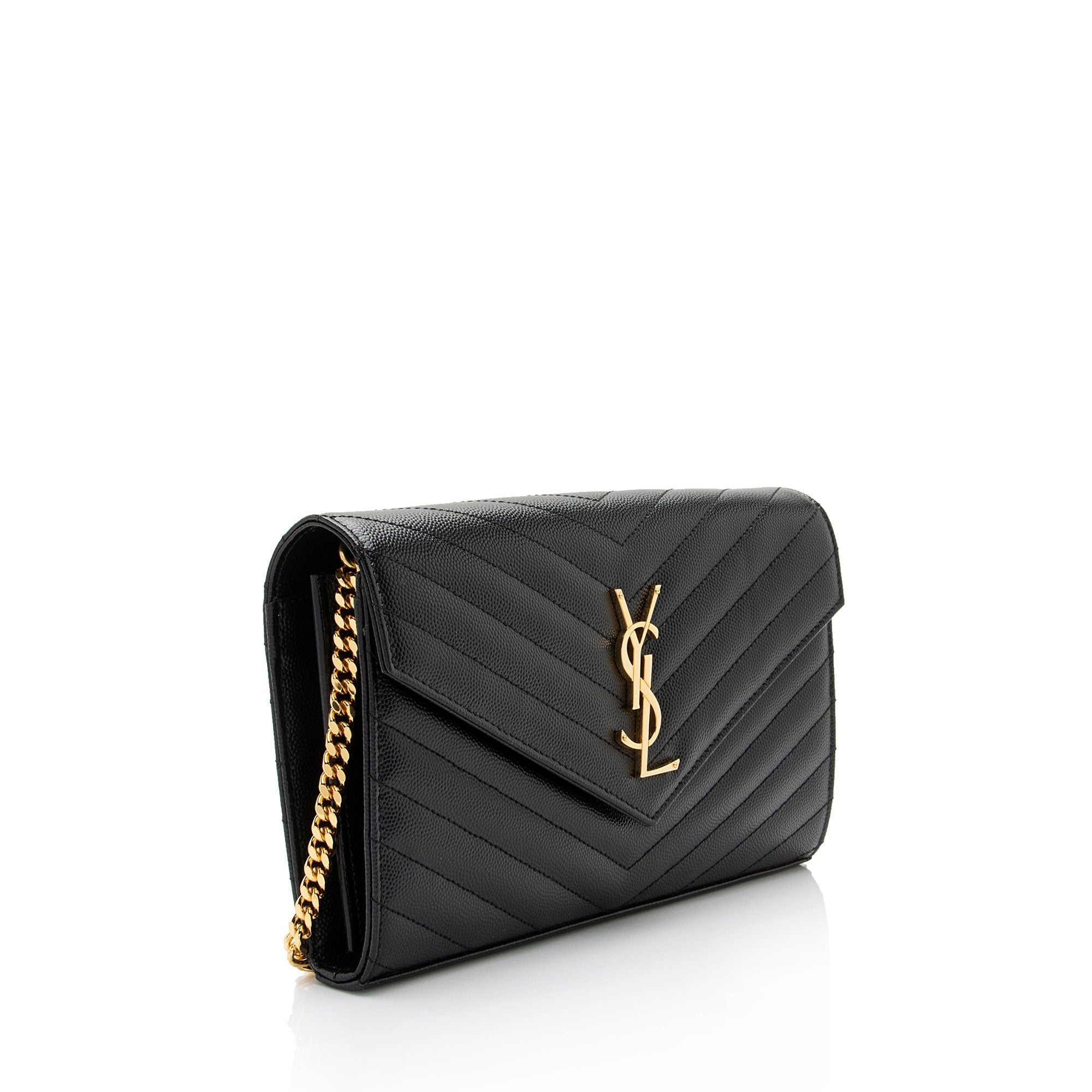 Saint Laurent Matelasse Grain de Poudre Monogram Chain Wallet (SHF-uoMWdL)