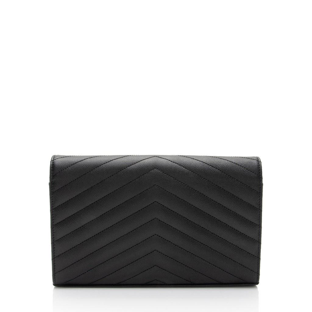 Saint Laurent Matelasse Grain de Poudre Monogram Chain Wallet (SHF-oGbOur)