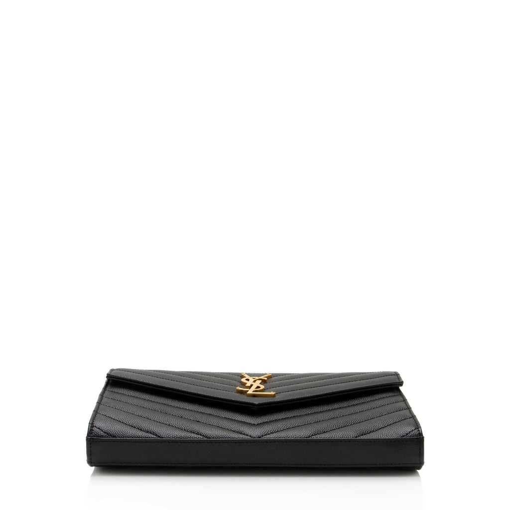Saint Laurent Matelasse Grain de Poudre Monogram Chain Wallet (SHF-oGbOur)