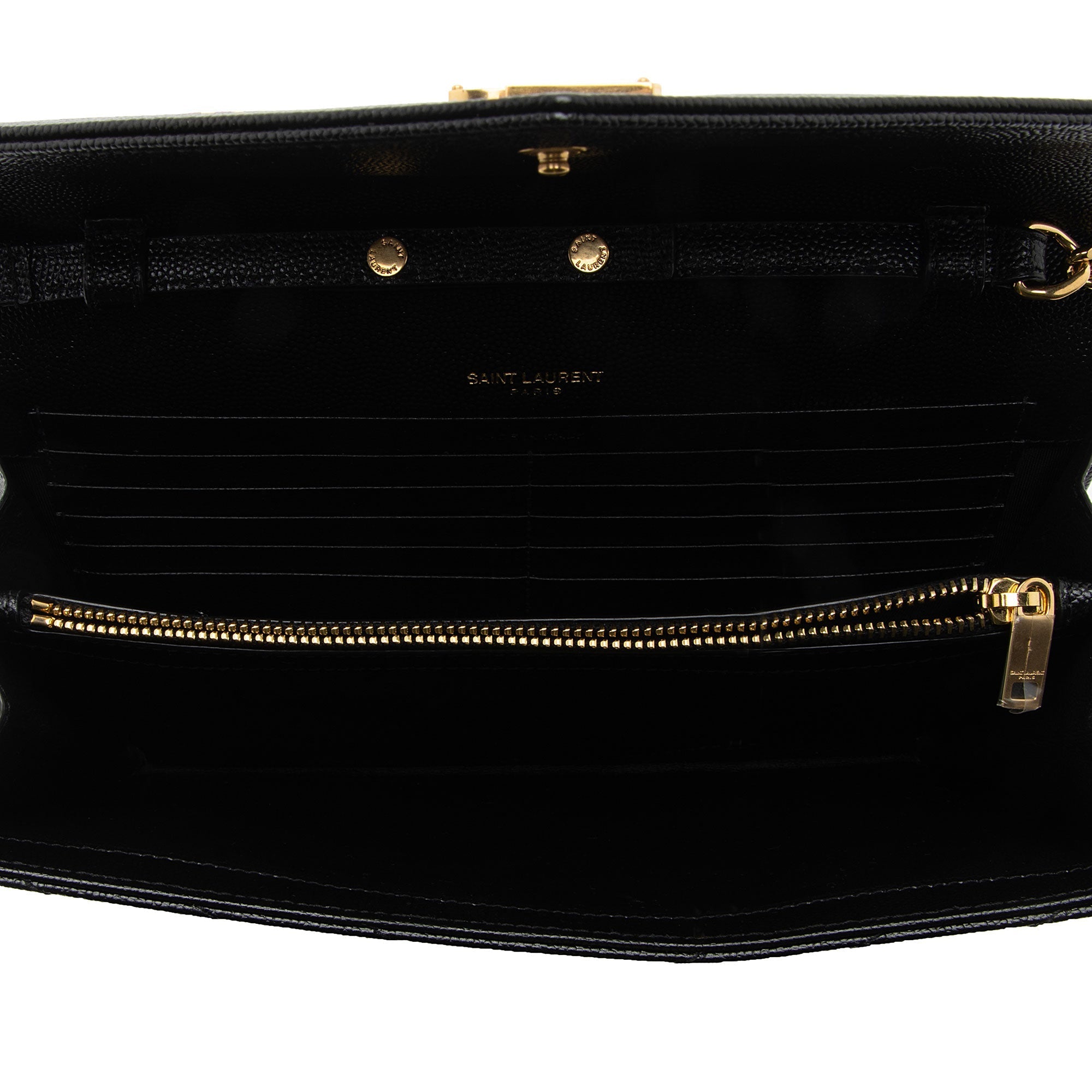 Saint Laurent Matelasse Grain de Poudre Monogram Chain Wallet (SHF-oGbOur)