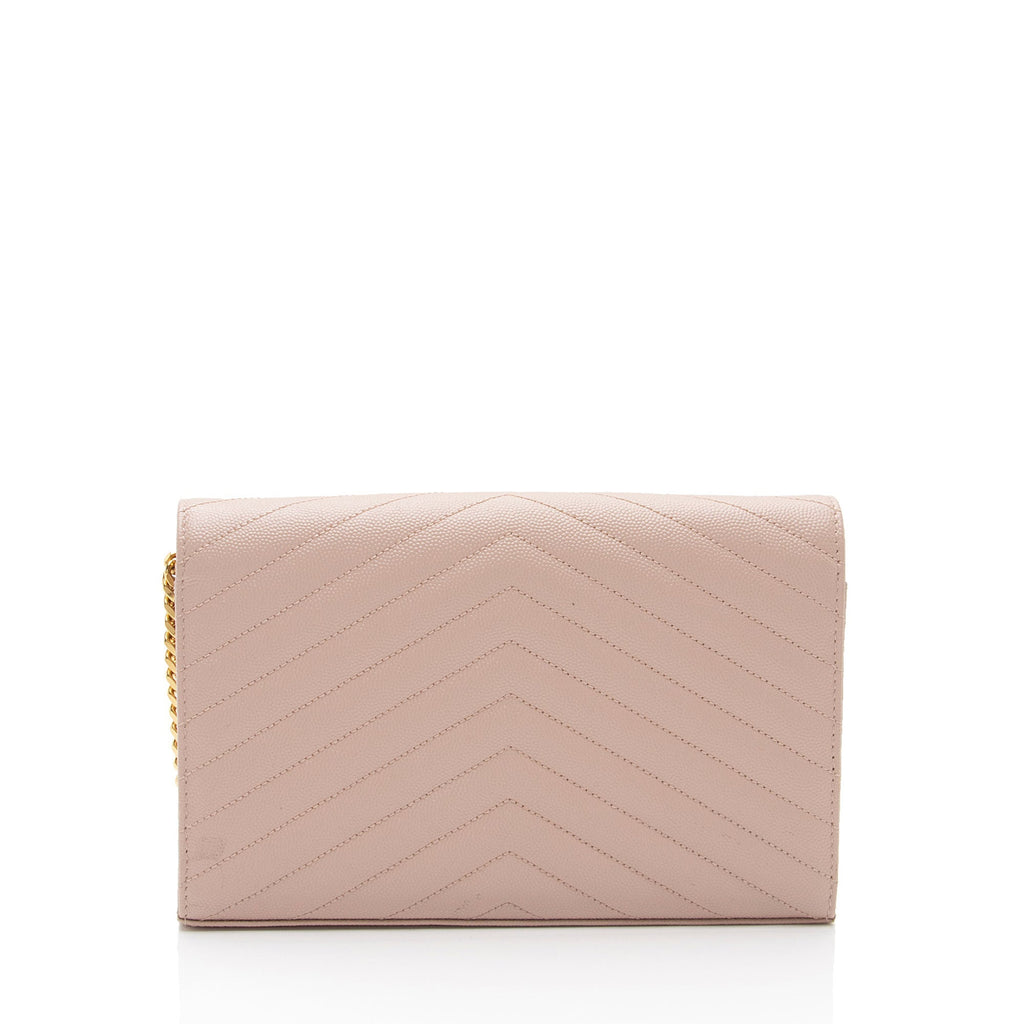 Saint Laurent Matelasse Grain de Poudre Monogram Chain Wallet (SHF-dl9giW)