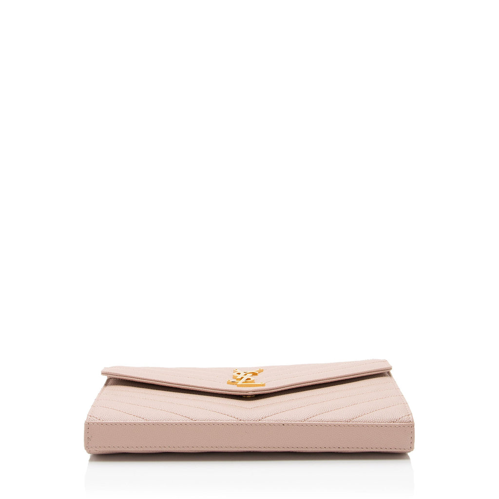 Saint Laurent Matelasse Grain de Poudre Monogram Chain Wallet (SHF-dl9giW)