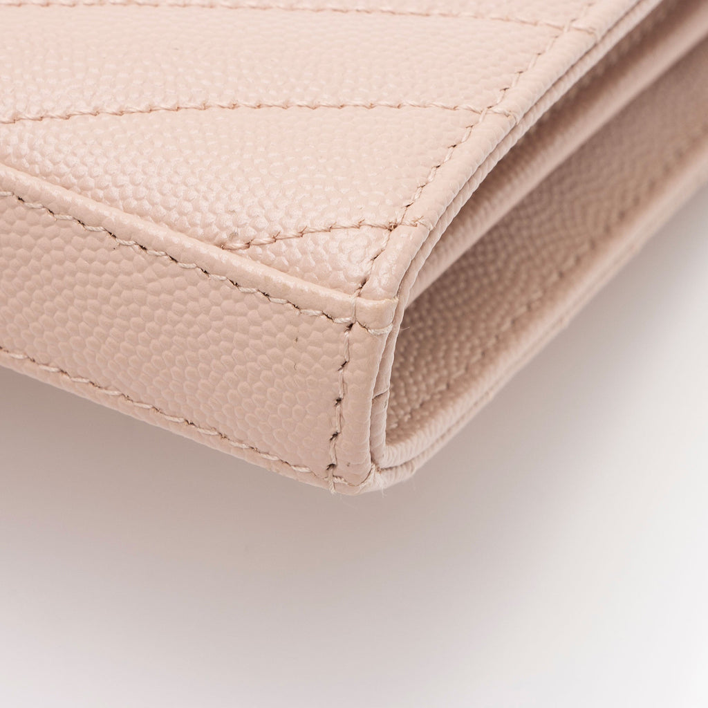 Saint Laurent Matelasse Grain de Poudre Monogram Chain Wallet (SHF-dl9giW)