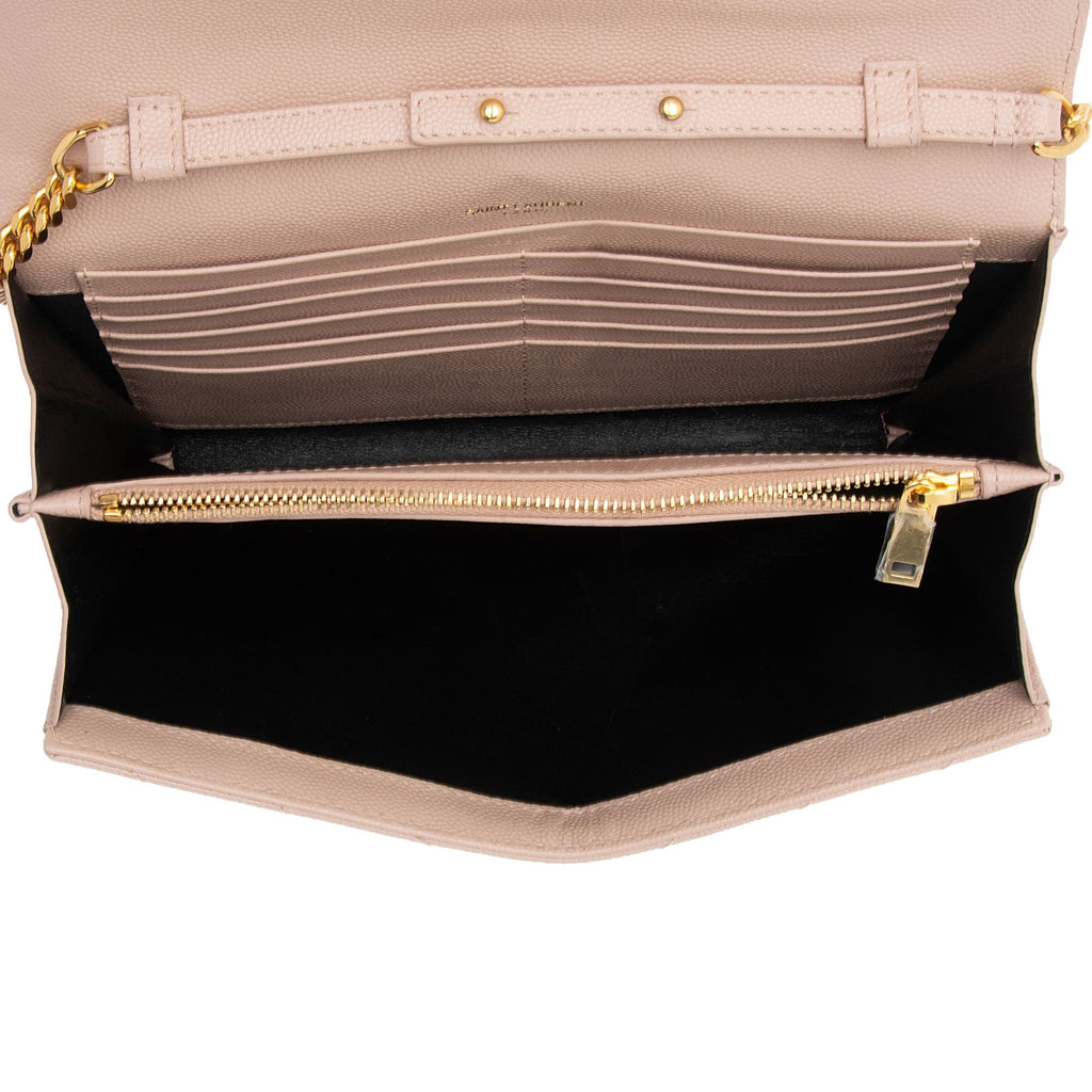 Saint Laurent Matelasse Grain de Poudre Monogram Chain Wallet (SHF-dl9giW)