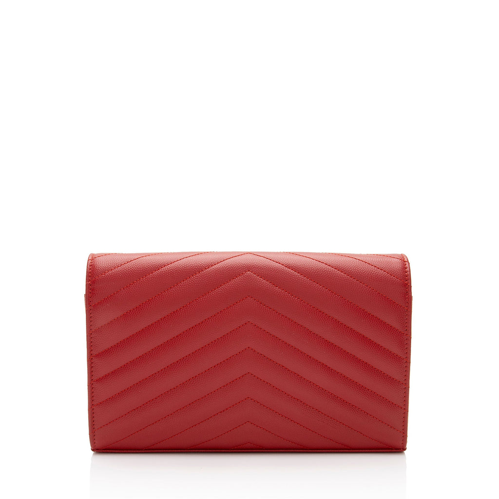 Saint Laurent Matelasse Grain de Poudre Monogram Chain Wallet (SHF-HJdOSr)