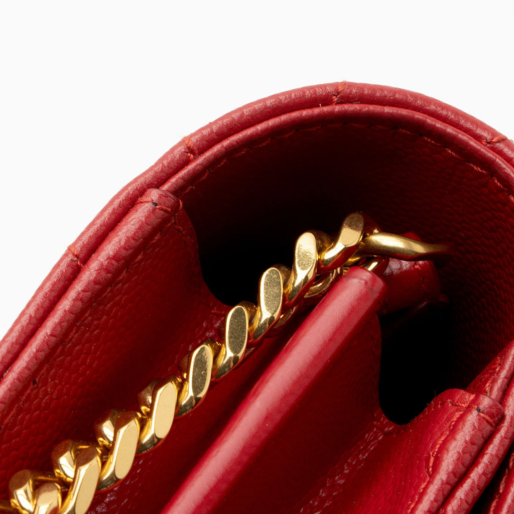 Saint Laurent Matelasse Grain de Poudre Monogram Chain Wallet (SHF-HJdOSr)