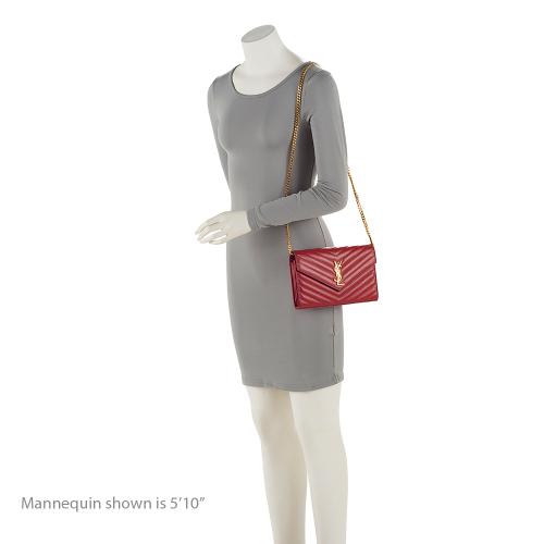 Saint Laurent Matelasse Grain de Poudre Monogram Chain Wallet (SHF-HJdOSr)