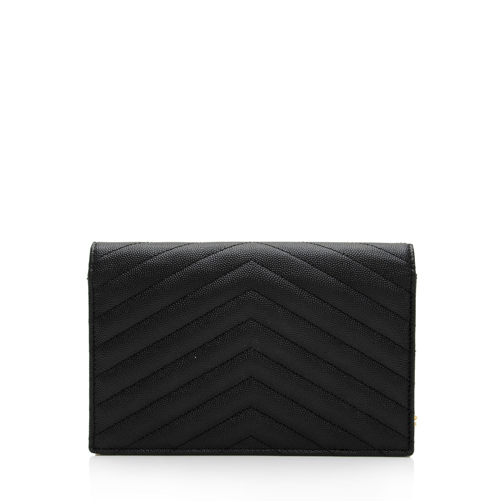 Saint Laurent Matelasse Grain de Poudre Monogram Envelope Chain Wallet (SHF-qb9r0n)