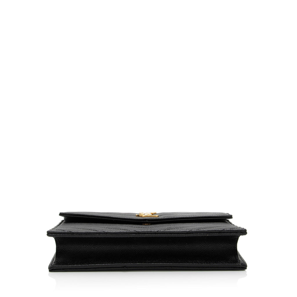 Saint Laurent Matelasse Grain de Poudre Monogram Envelope Chain Wallet (SHF-qb9r0n)