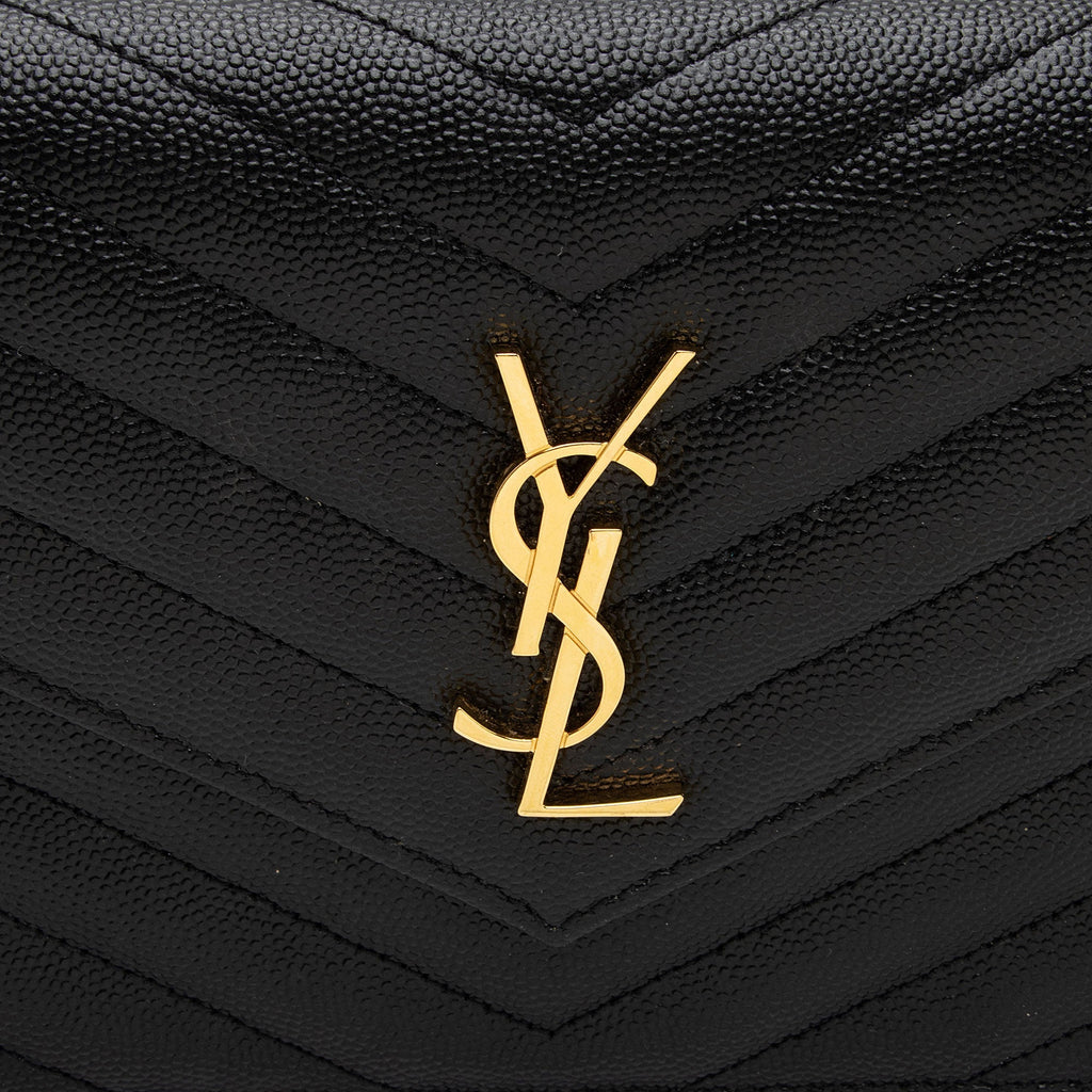 Saint Laurent Matelasse Grain de Poudre Monogram Envelope Chain Wallet (SHF-qb9r0n)