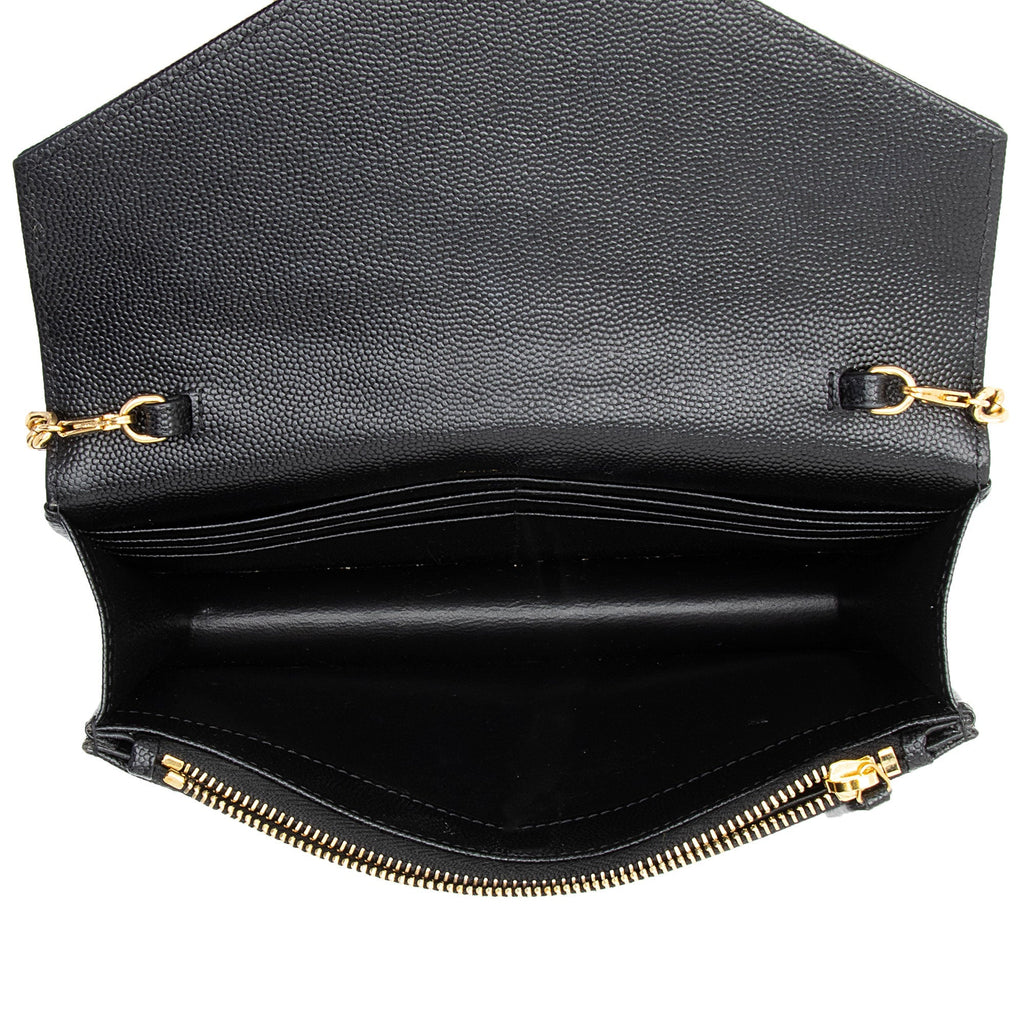 Saint Laurent Matelasse Grain de Poudre Monogram Envelope Chain Wallet (SHF-qb9r0n)