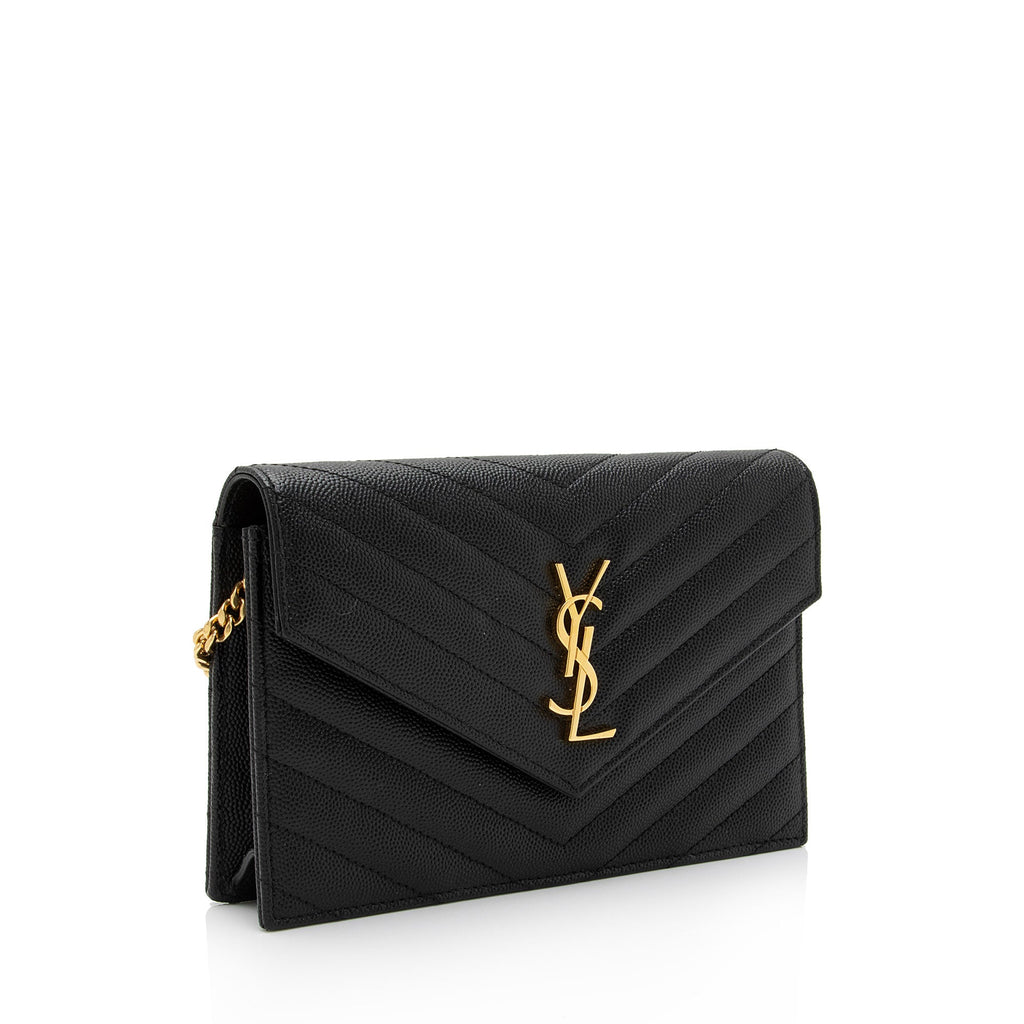 Saint Laurent Matelasse Grain de Poudre Monogram Envelope Chain Wallet (SHF-qb9r0n)