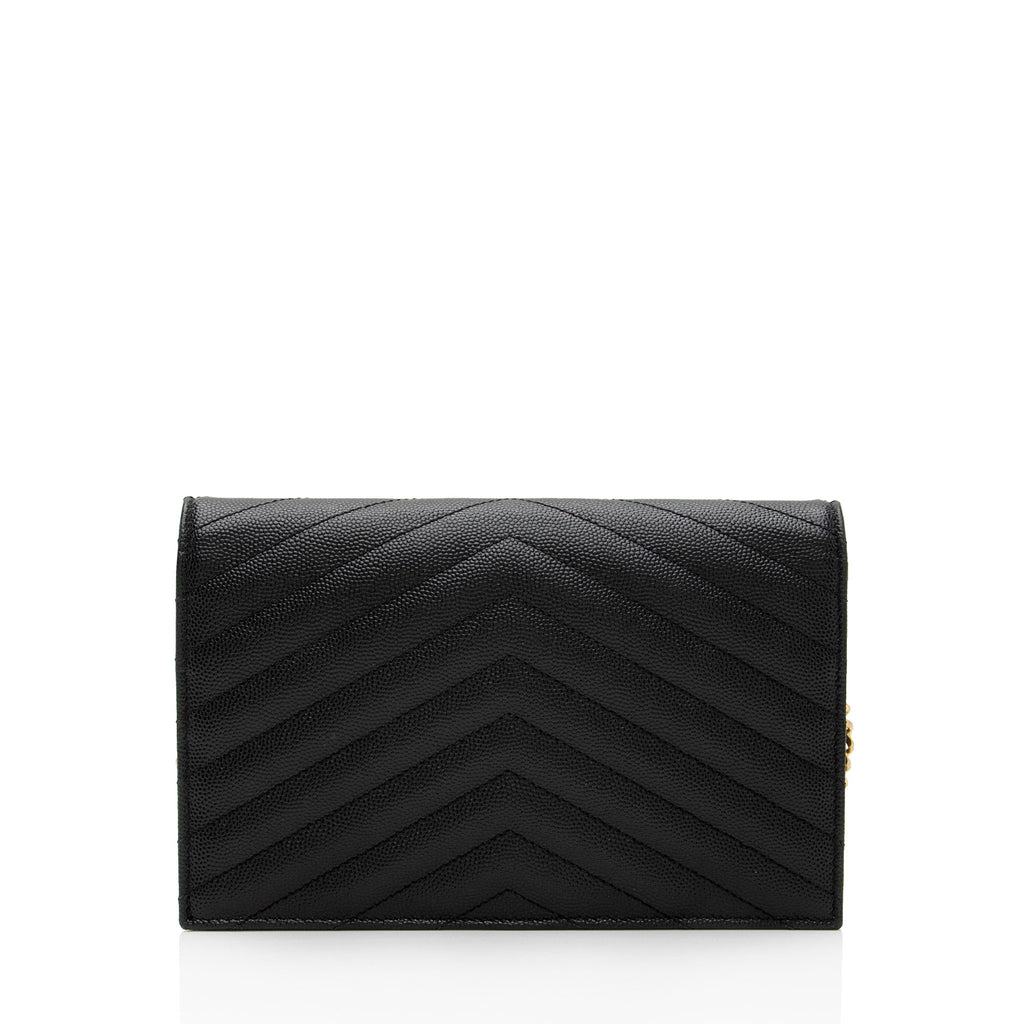 Saint Laurent Matelasse Grain de Poudre Monogram Envelope Chain Wallet (SHF-bXElvR)