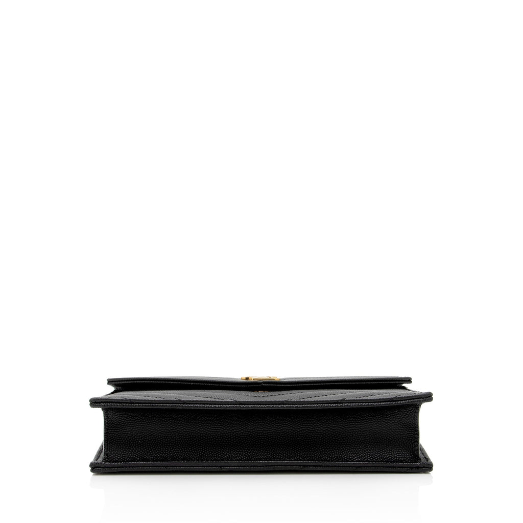 Saint Laurent Matelasse Grain de Poudre Monogram Envelope Chain Wallet (SHF-bXElvR)