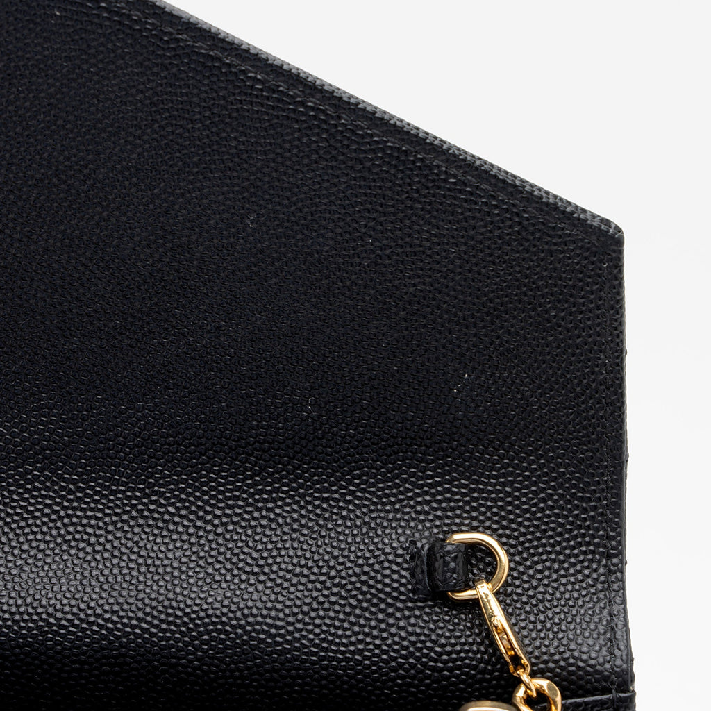 Saint Laurent Matelasse Grain de Poudre Monogram Envelope Chain Wallet (SHF-bXElvR)