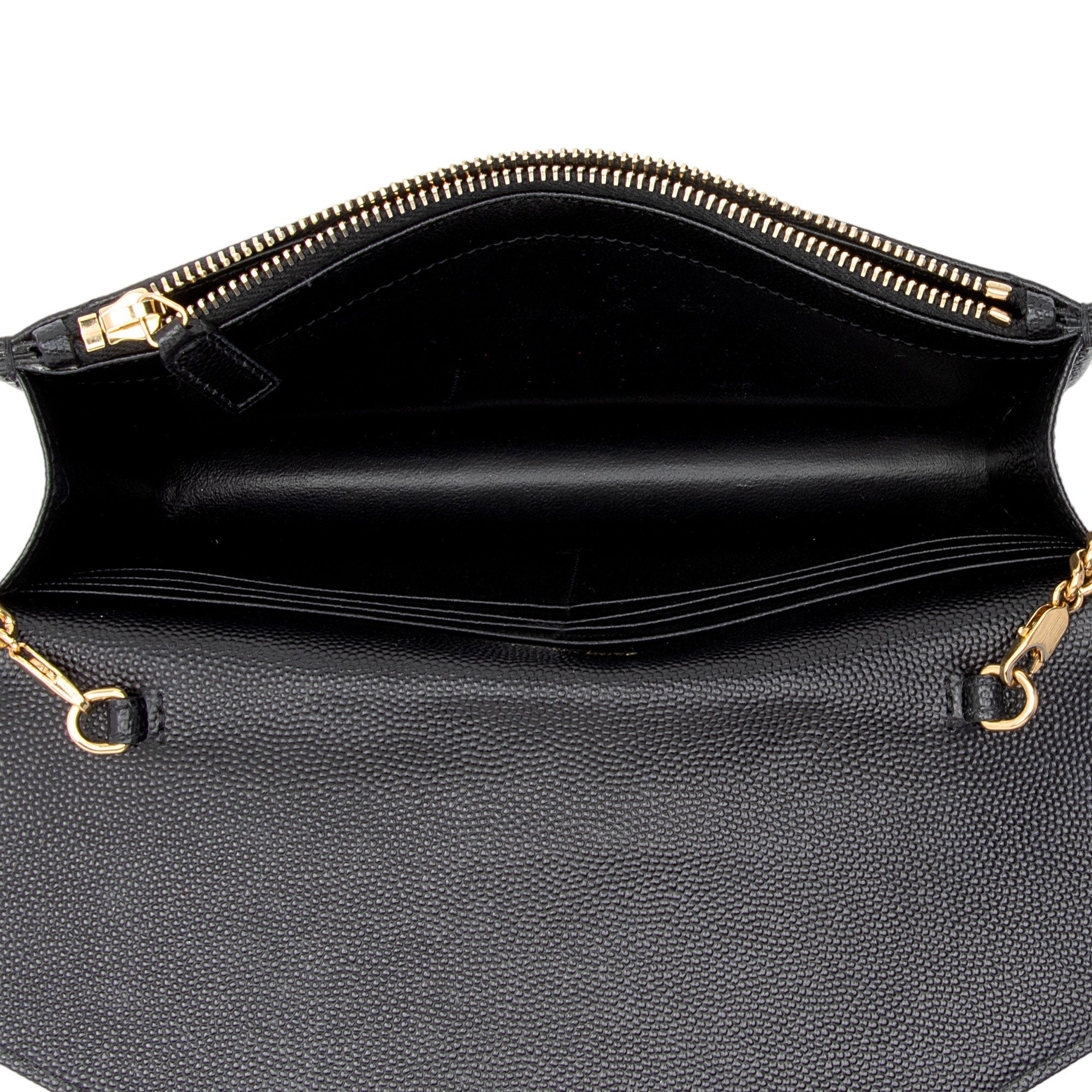 Saint Laurent Matelasse Grain de Poudre Monogram Envelope Chain Wallet (SHF-bXElvR)