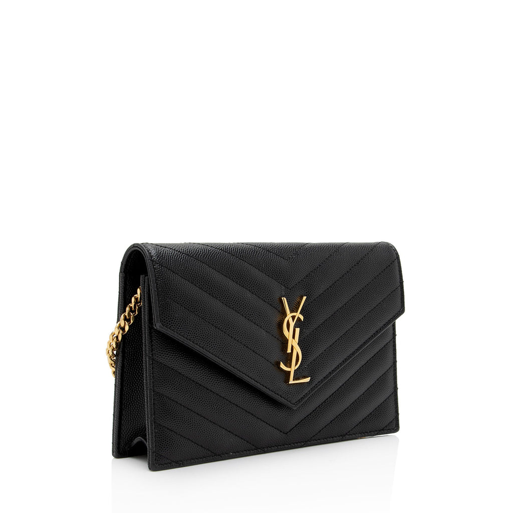Saint Laurent Matelasse Grain de Poudre Monogram Envelope Chain Wallet (SHF-bXElvR)