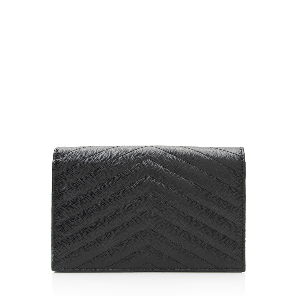 Saint Laurent Matelasse Grain de Poudre Monogram Envelope Chain Wallet (SHF-HfJfIb)