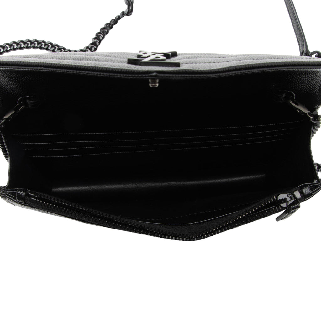 Saint Laurent Matelasse Grain de Poudre Monogram Envelope Chain Wallet (SHF-HfJfIb)
