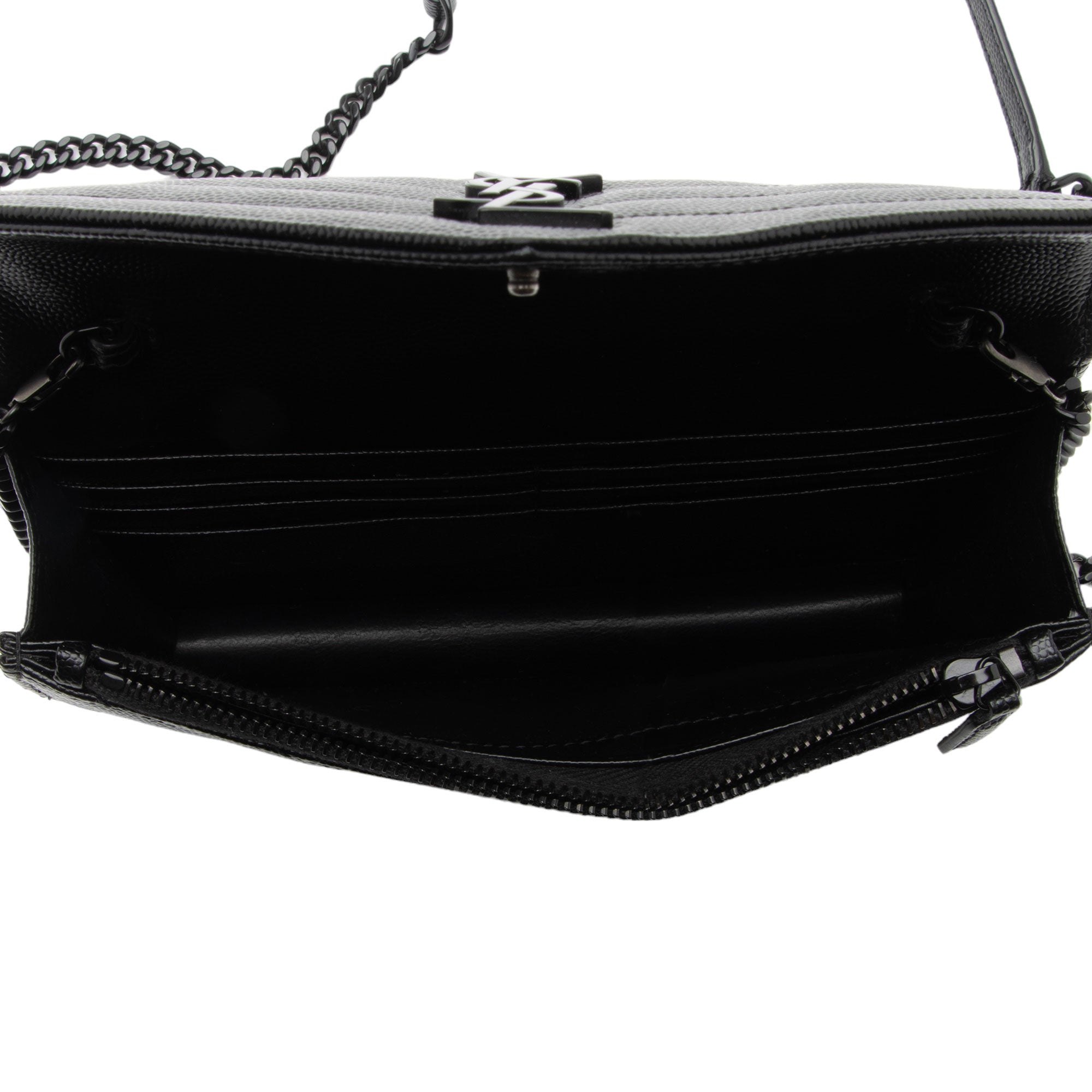 Saint Laurent Matelasse Grain de Poudre Monogram Envelope Chain Wallet (SHF-HfJfIb)