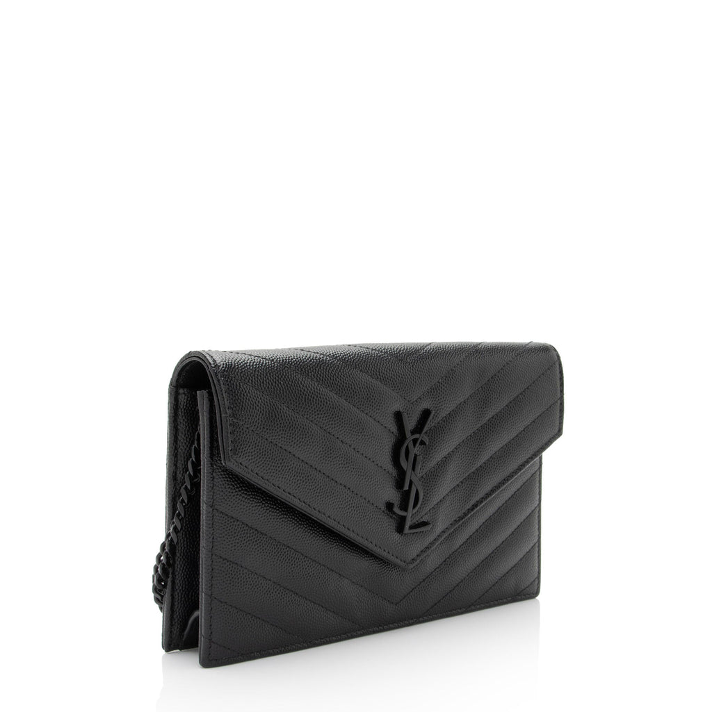 Saint Laurent Matelasse Grain de Poudre Monogram Envelope Chain Wallet (SHF-HfJfIb)
