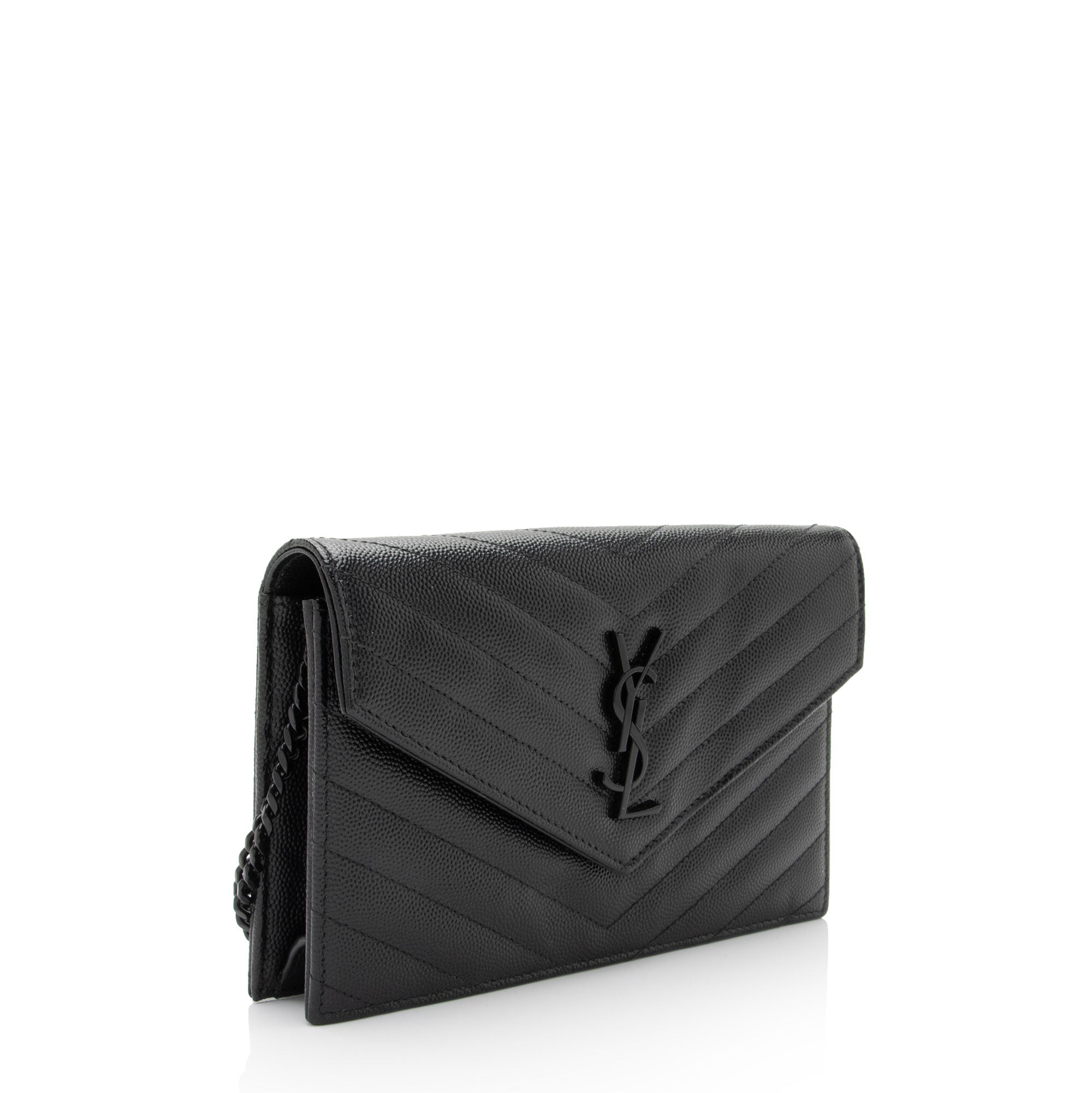 Saint Laurent Matelasse Grain de Poudre Monogram Envelope Chain Wallet (SHF-HfJfIb)