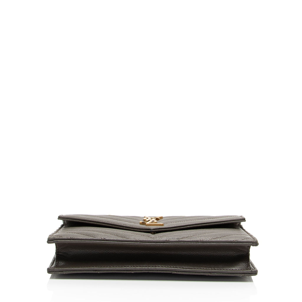 Saint Laurent Matelasse Grain de Poudre Monogram Envelope Chain Wallet (SHF-LtbB65)