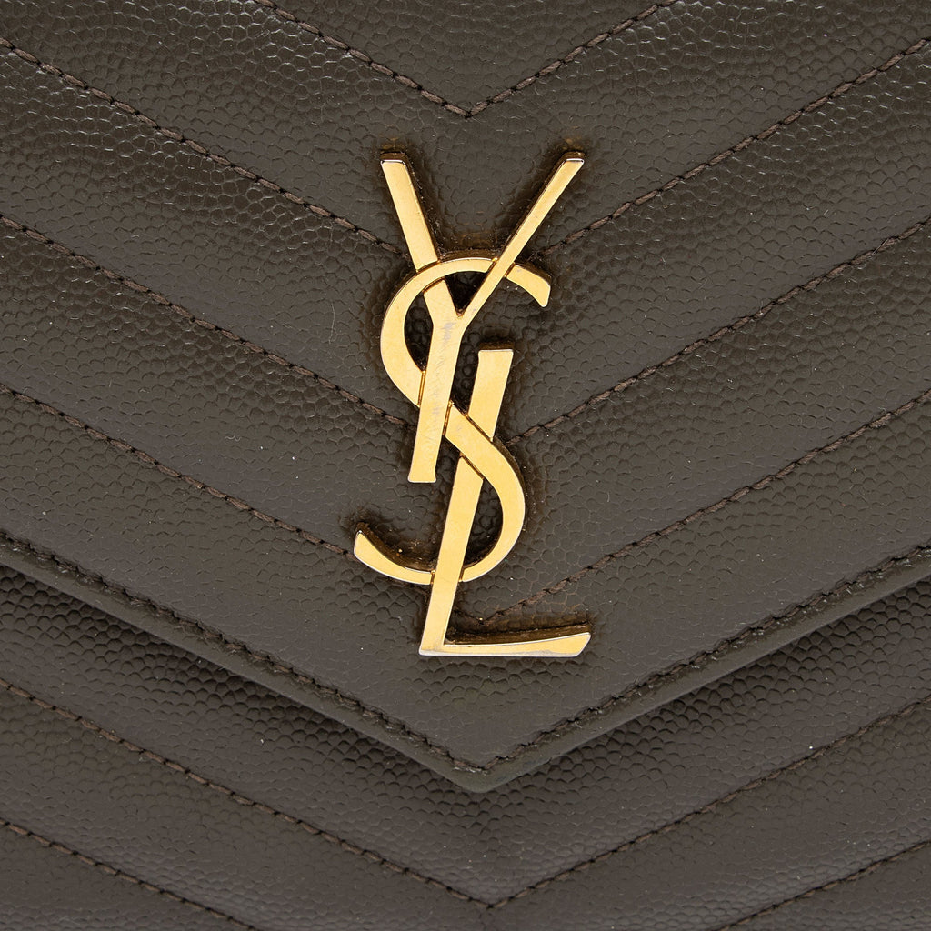 Saint Laurent Matelasse Grain de Poudre Monogram Envelope Chain Wallet (SHF-LtbB65)