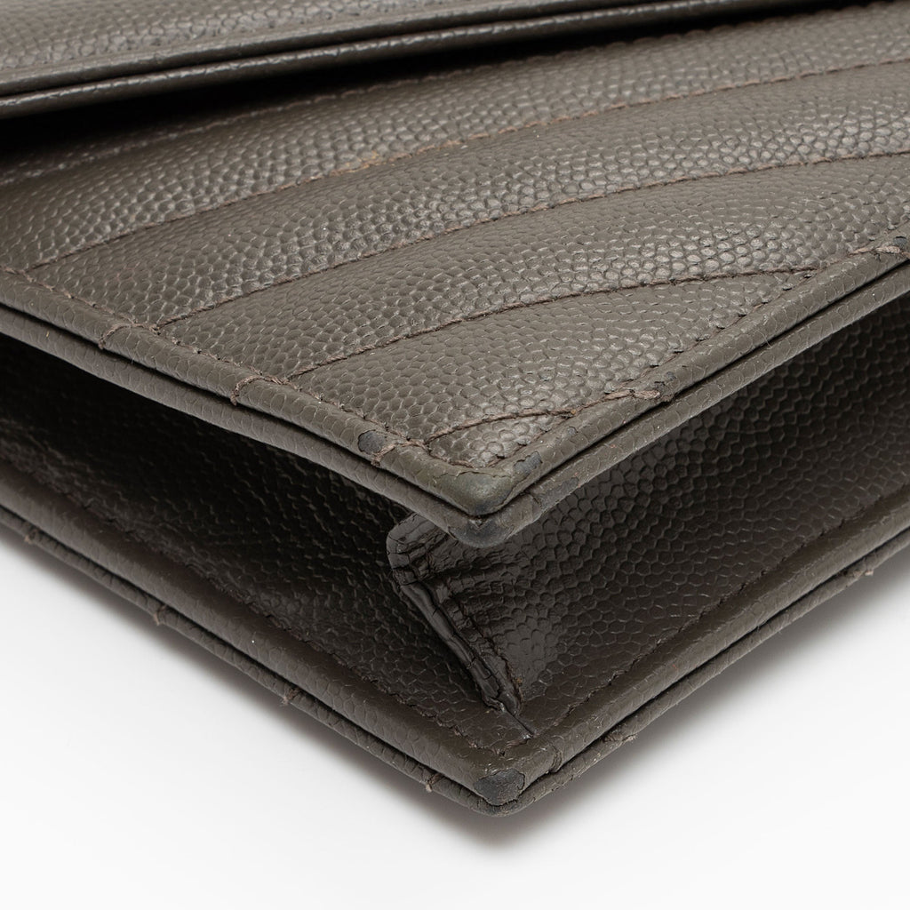 Saint Laurent Matelasse Grain de Poudre Monogram Envelope Chain Wallet (SHF-LtbB65)