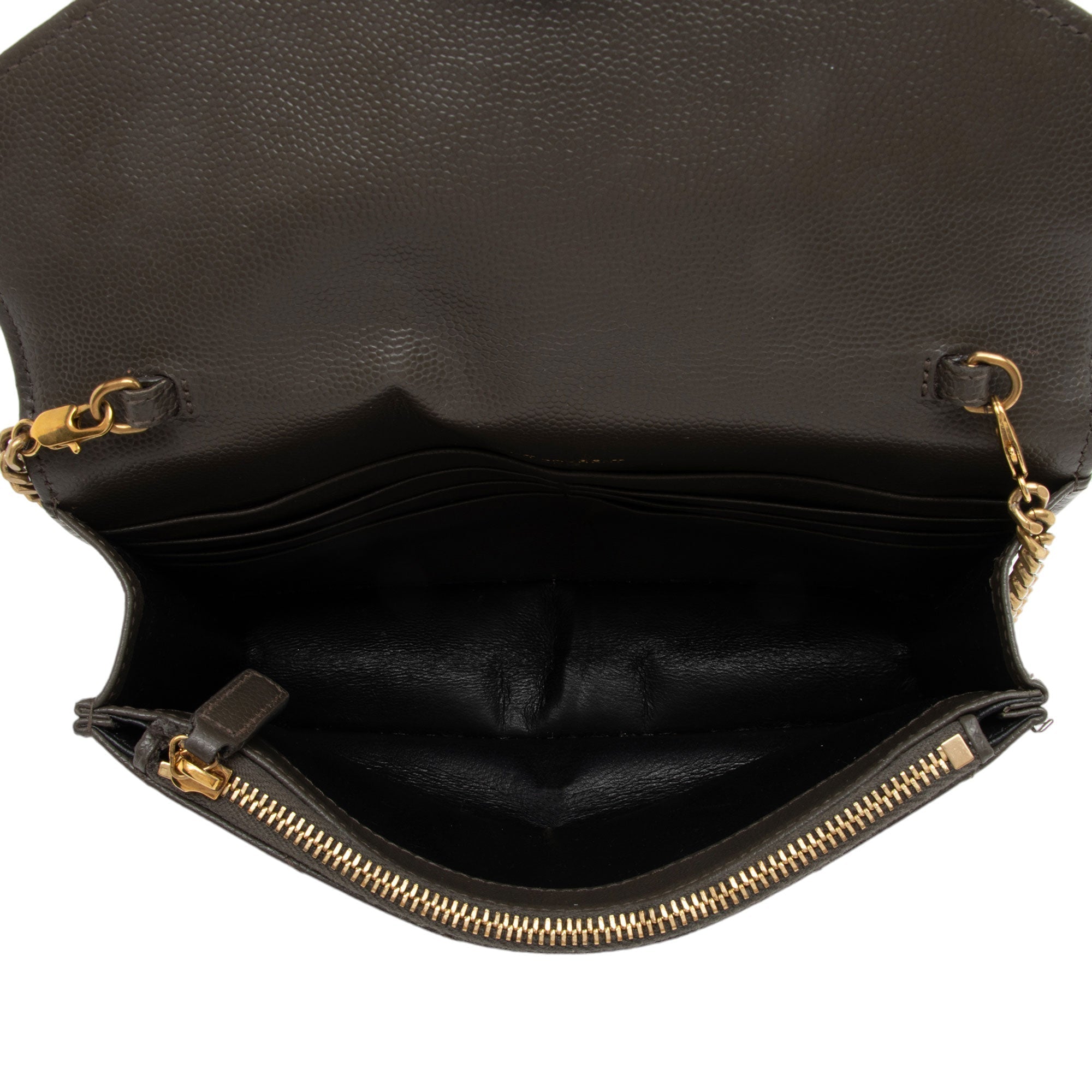 Saint Laurent Matelasse Grain de Poudre Monogram Envelope Chain Wallet (SHF-LtbB65)