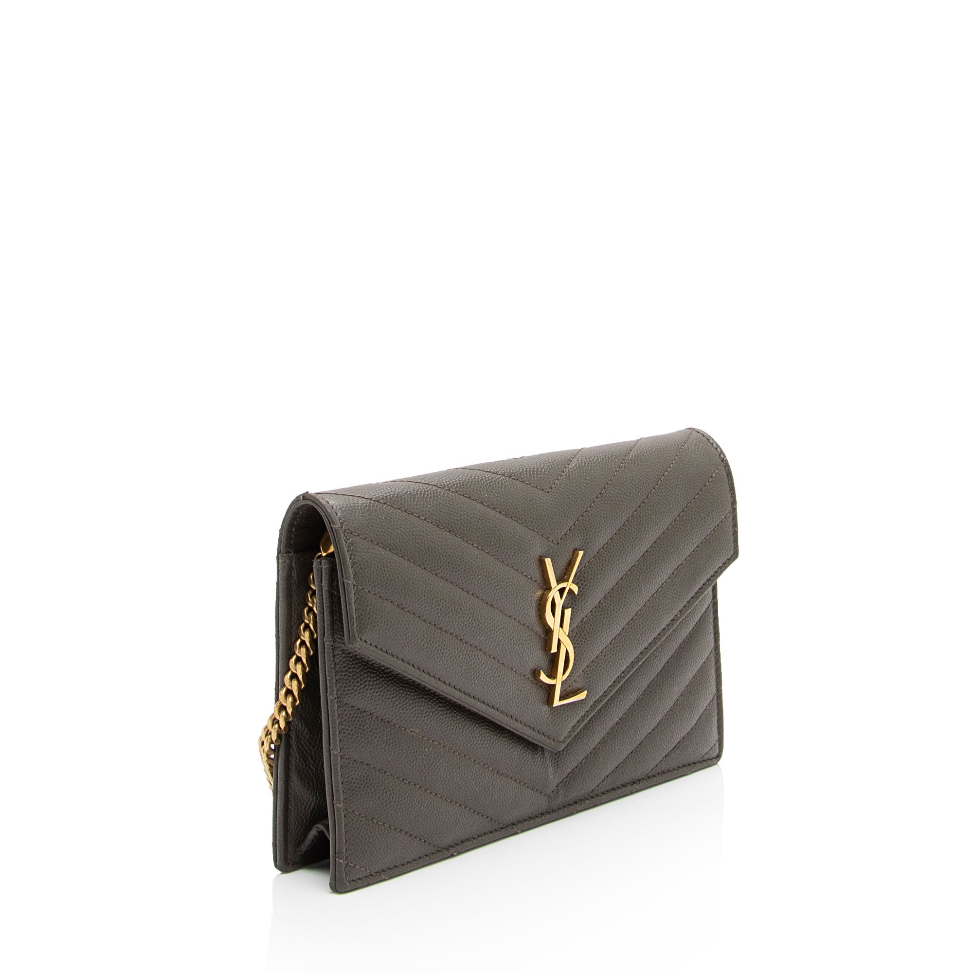 Saint Laurent Matelasse Grain de Poudre Monogram Envelope Chain Wallet (SHF-LtbB65)