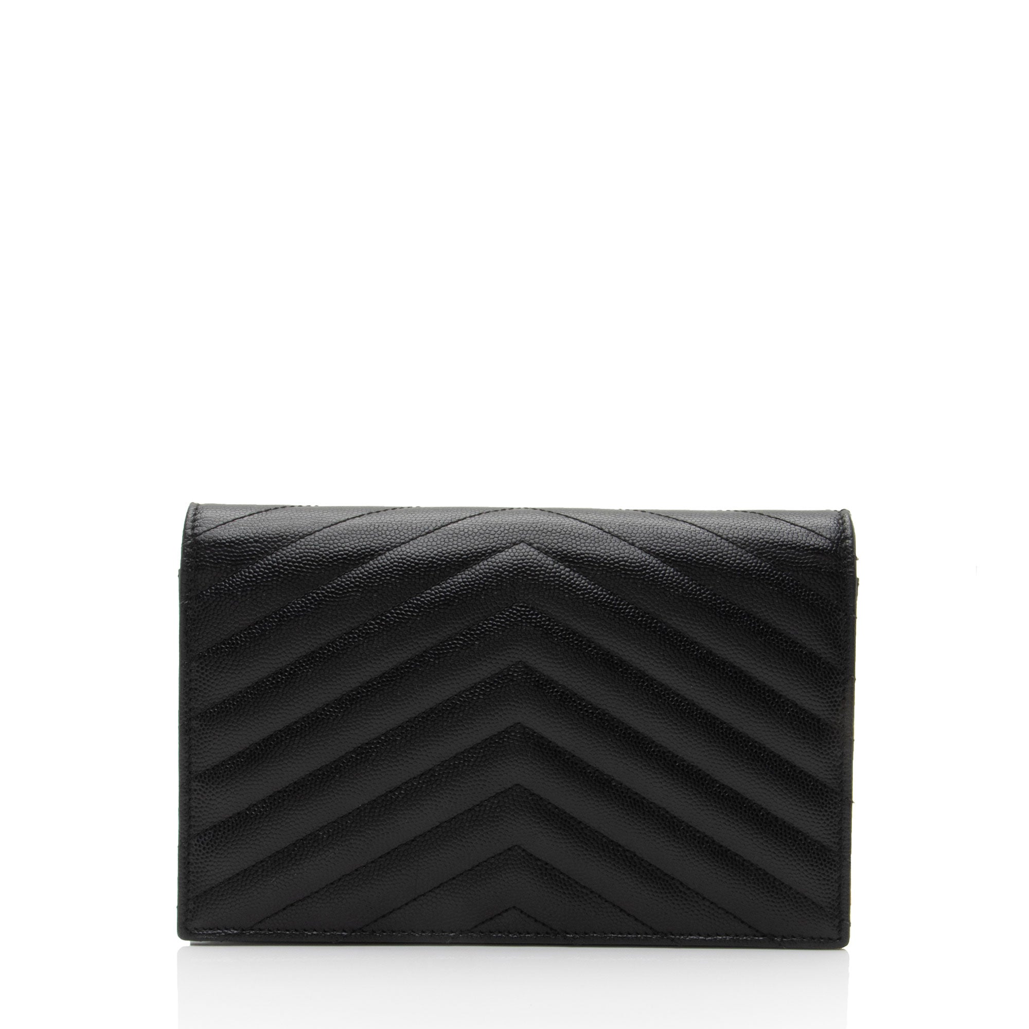 Saint Laurent Matelasse Grain de Poudre Monogram Envelope Chain Wallet (SHF-95fSun)