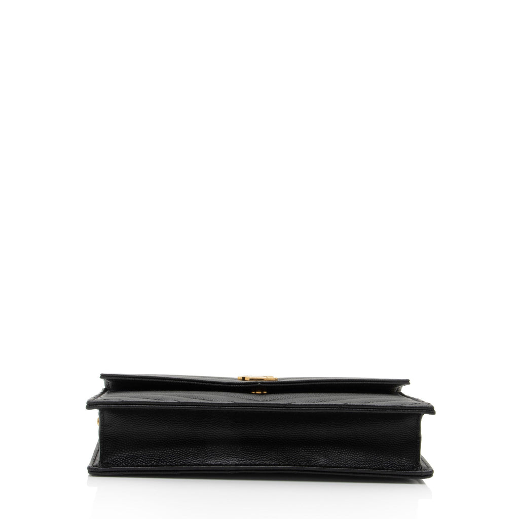 Saint Laurent Matelasse Grain de Poudre Monogram Envelope Chain Wallet (SHF-95fSun)