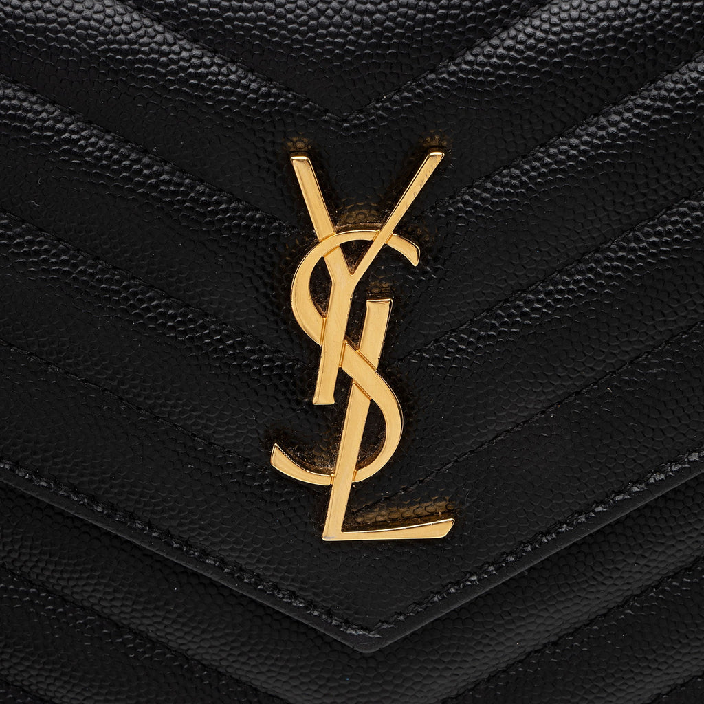 Saint Laurent Matelasse Grain de Poudre Monogram Envelope Chain Wallet (SHF-95fSun)