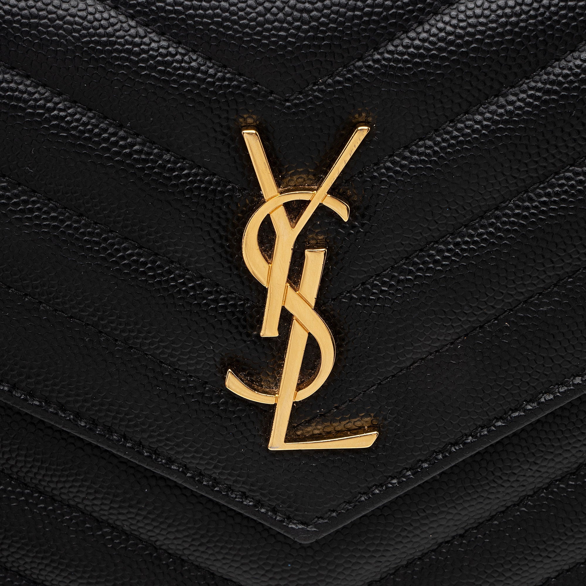 Saint Laurent Matelasse Grain de Poudre Monogram Envelope Chain Wallet (SHF-95fSun)