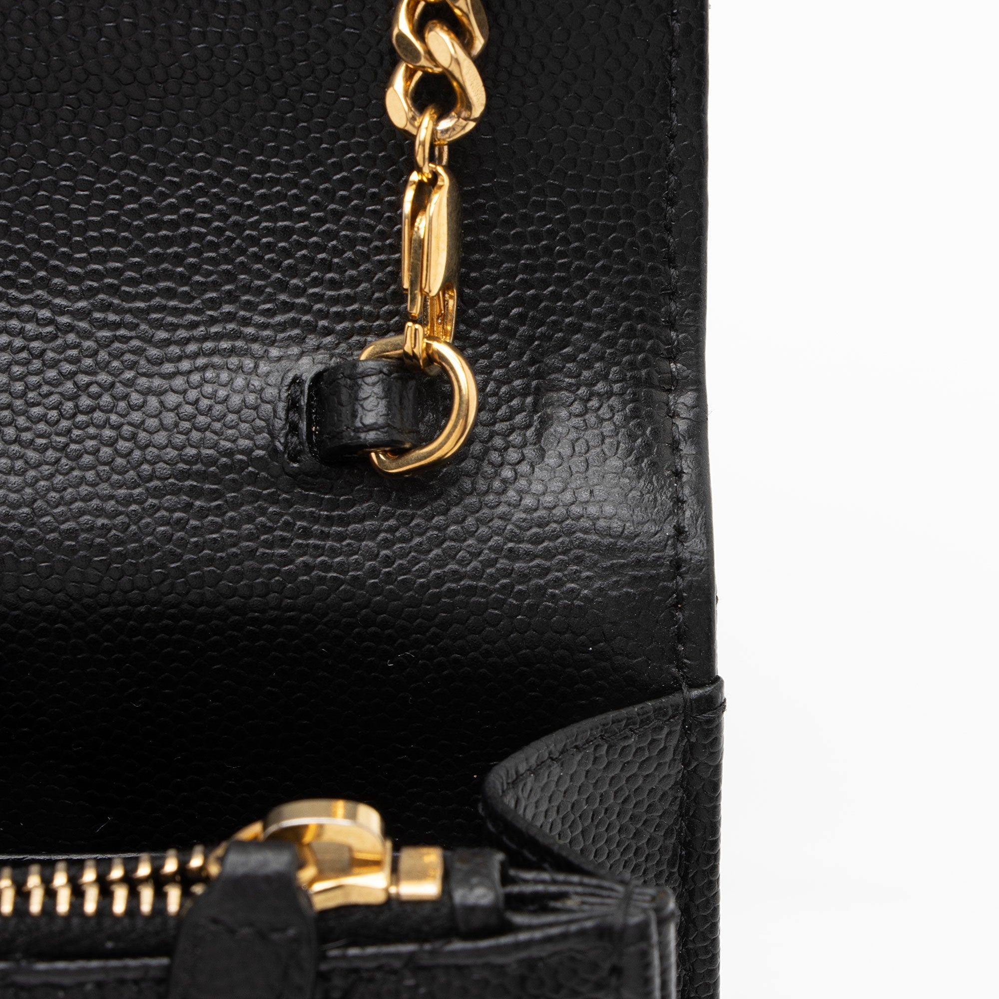 Saint Laurent Matelasse Grain de Poudre Monogram Envelope Chain Wallet (SHF-95fSun)