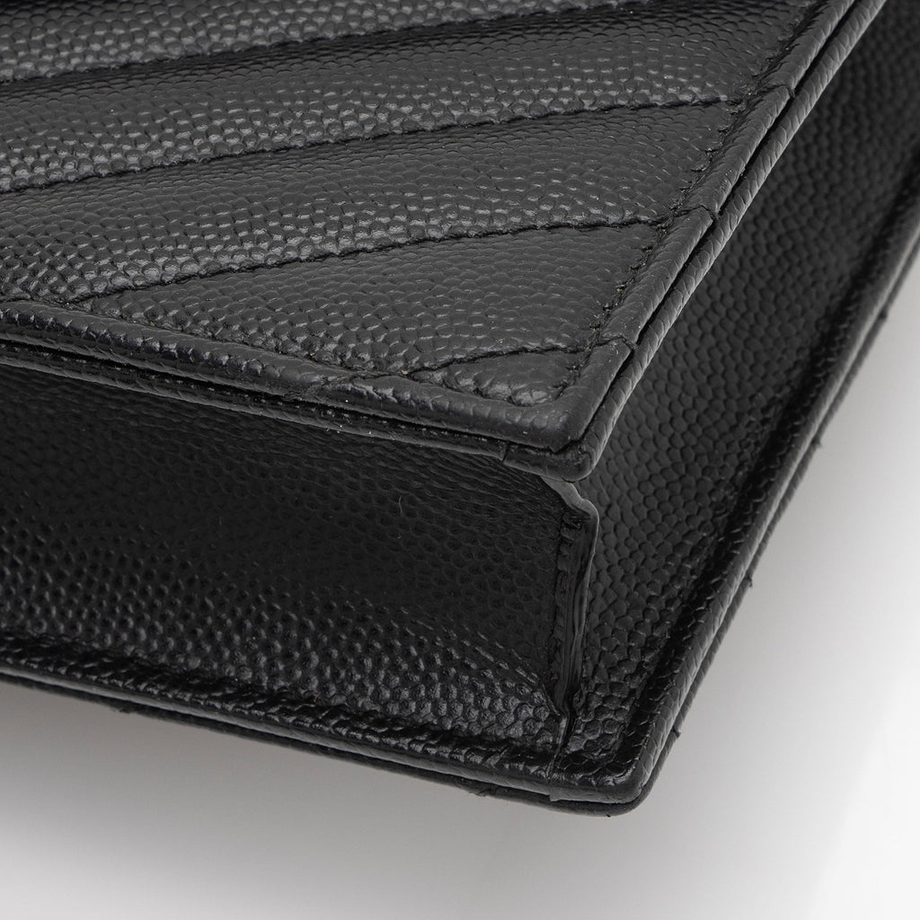 Saint Laurent Matelasse Grain de Poudre Monogram Envelope Chain Wallet (SHF-95fSun)