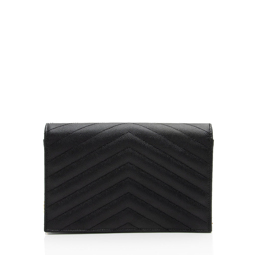 Saint Laurent Matelasse Grain de Poudre Monogram Envelope Chain Wallet (SHF-DR4kKW)