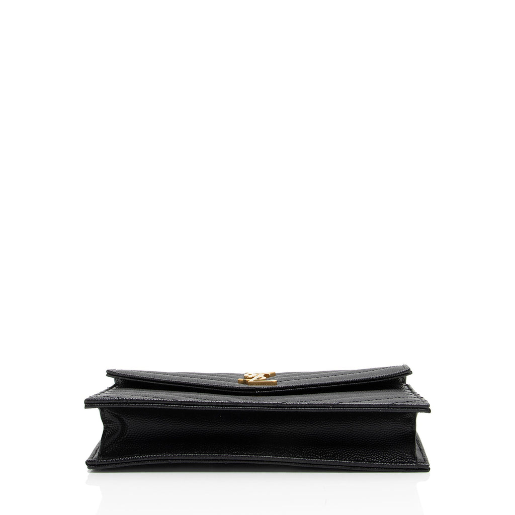 Saint Laurent Matelasse Grain de Poudre Monogram Envelope Chain Wallet (SHF-DR4kKW)