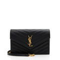 Saint Laurent Matelasse Grain de Poudre Monogram Envelope Chain Wallet (SHF-DR4kKW)