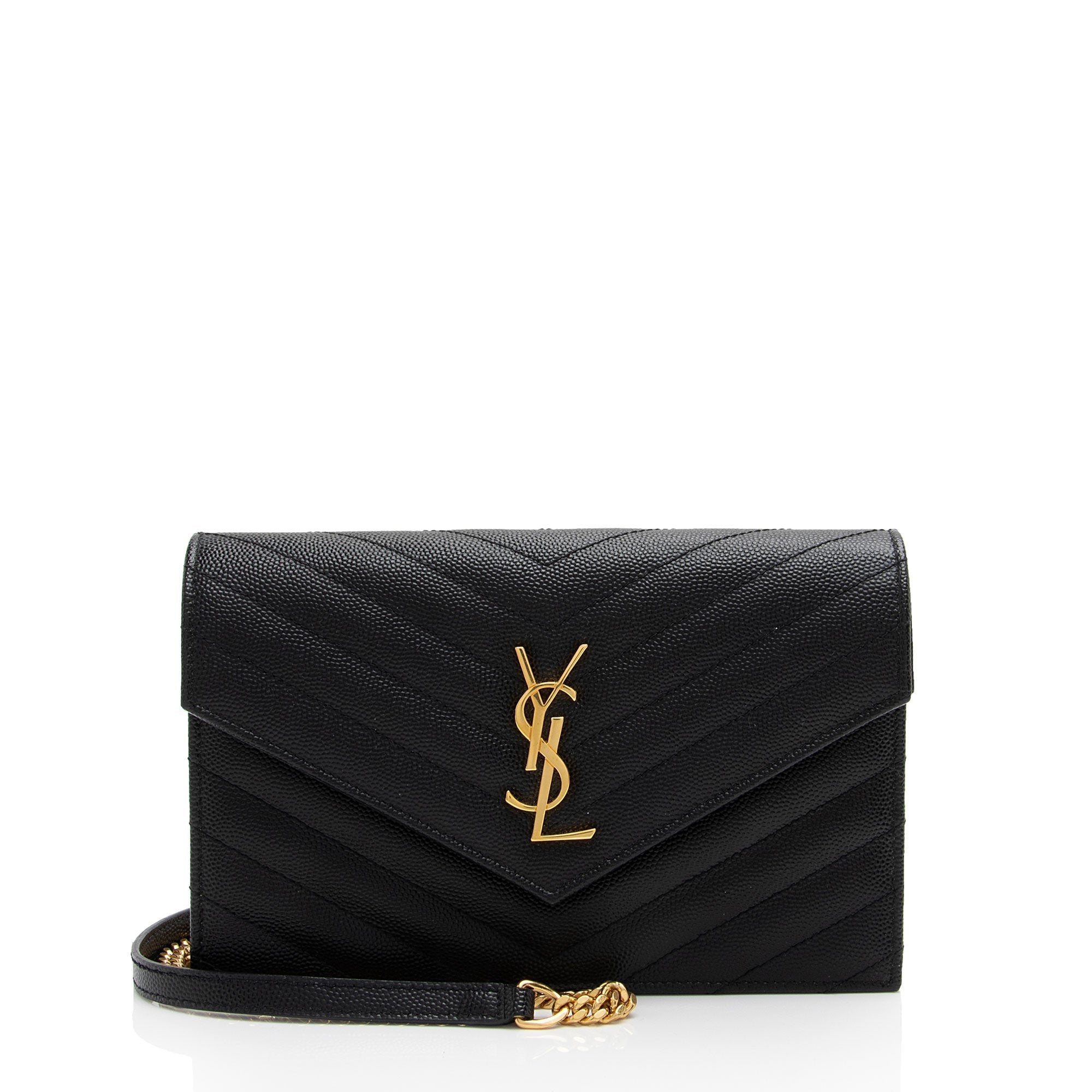 Saint Laurent Matelasse Grain de Poudre Monogram Envelope Chain Wallet (SHF-DR4kKW)