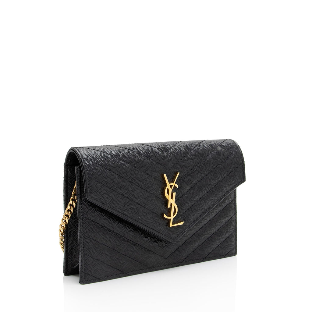 Saint Laurent Matelasse Grain de Poudre Monogram Envelope Chain Wallet (SHF-DR4kKW)