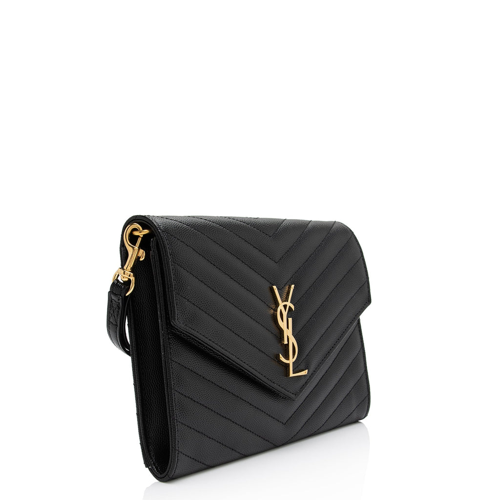 Saint Laurent Matelasse Grain de Poudre Monogram Envelope Pouch (SHF-nd3yFf)