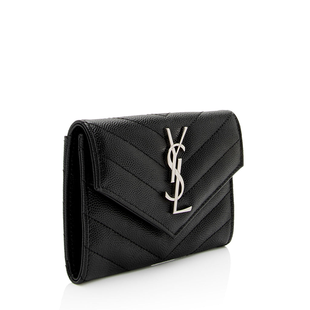 Saint Laurent Matelasse Grain de Poudre Monogram Envelope Small Wallet (SHF-IW3B5H)