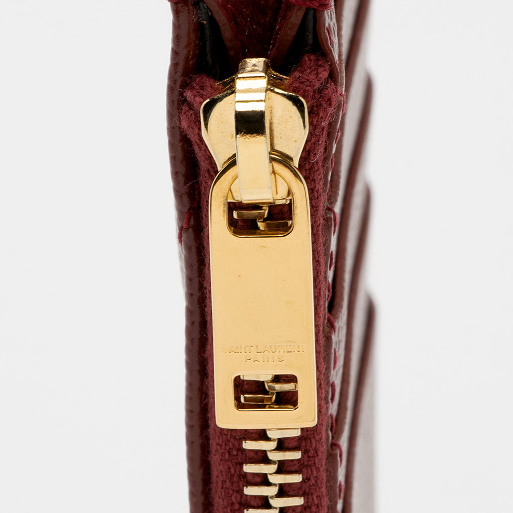 Saint Laurent Matelasse Grain de Poudre Monogram Fragments Zipper Card Case (SHF-xj3XtJ)