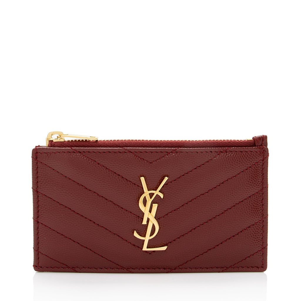 Saint Laurent Matelasse Grain de Poudre Monogram Fragments Zipper Card Case (SHF-xj3XtJ)