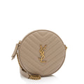 Saint Laurent Matelasse Grain de Poudre Monogram Vinyle Round Camera Bag (SHF-Z2Rbux)